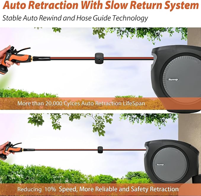 Ruvup Retractable Garden Hose Reel, 1/2in x 50ft Water Hose Reel - Image 2