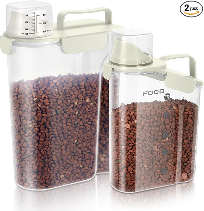 8-12 LBS Cat Dog Pet Food Storage Container, Plastic Dispenser Upgraded Large by LEAWALK