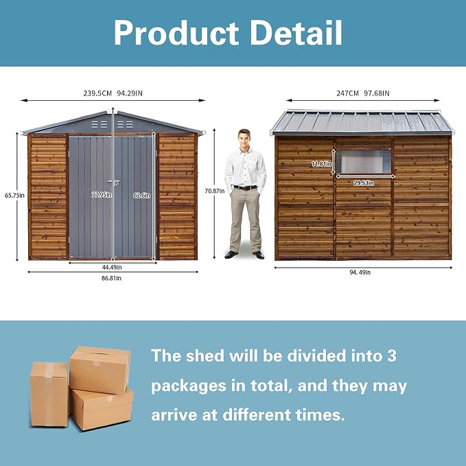 Shed 8' x 8' Storage Shed, 8x8 FT Wood Sheds & Outdoor Storage Clearance - Image 3