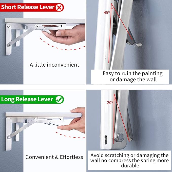 YUMORE Folding Shelf Bracket 18", Heavy Duty Stainless Steel Collapsible - Image 5