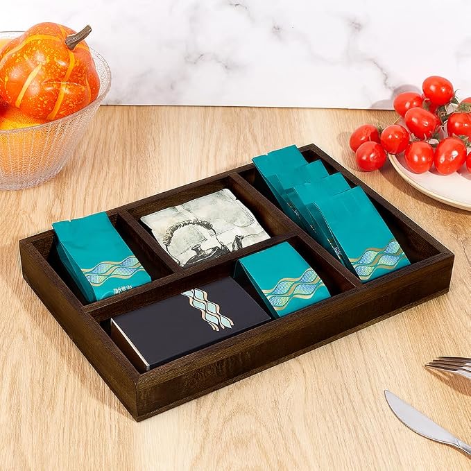 PH PandaHall 5 Grids Wooden Tea Bag Organizer Tea Storage Tray Sugar Packet - Image 4