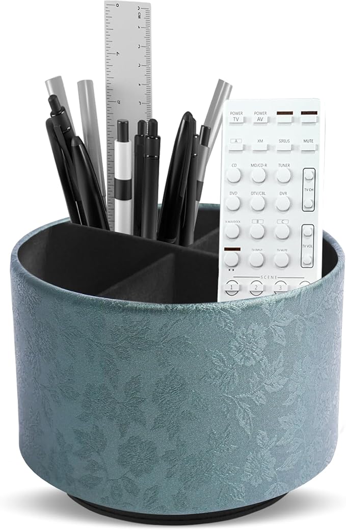 lizimandu Round Leather Art Supply Organizer, Remote Control Holder, 360 Degree by LIZIMANDU