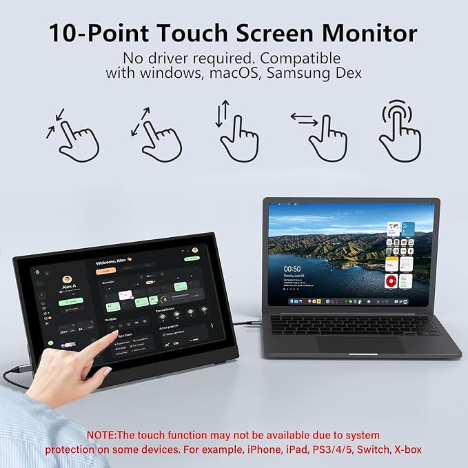 InnoView Portable Monitor Touchscreen 15.6" 1080P 10-Point Touch Screen - Image 3