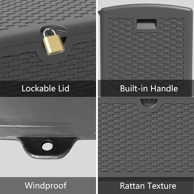 80 Plus Gallon Resin Deck Box, Waterproof Outdoor Storage Box - Image 4