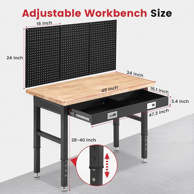 Work Bench with Storage Adjustable Workbenches with Drawer - Image 7