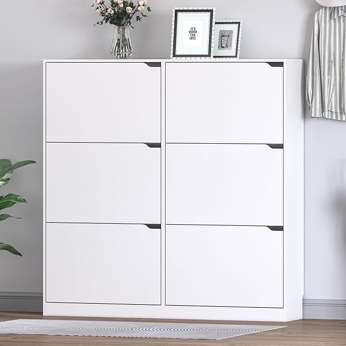 Shoe Cabinet with 6 Flip Drawers, Slim Narrow Shoe Storage Cabinet, - Image 3