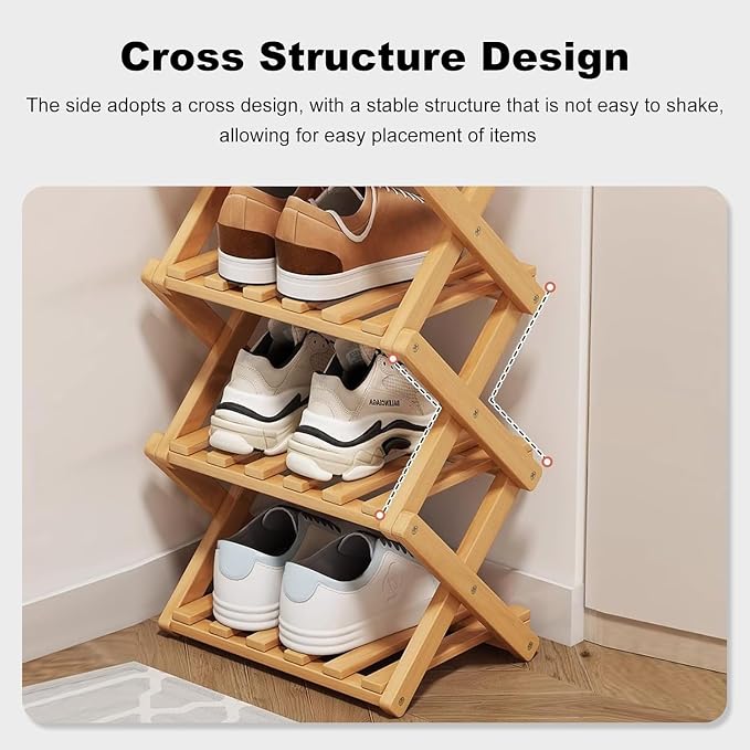 YYW Bamboo Shoe Rack for Entryway, Free Standing Shoe Racks Shelf Closet - Image 6