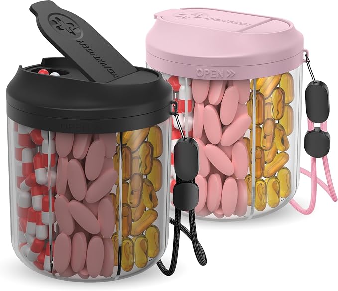 Pill Dispenser with 7 Large Compartments, Pill Bottle Organizer by HIONXMGA