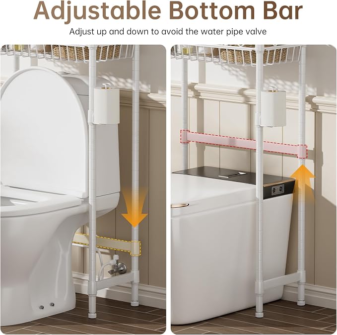 3-Tier Over-The-Toilet Storage Shelf, Heavy-Duty Adjustable Bathroom Rack - Image 6