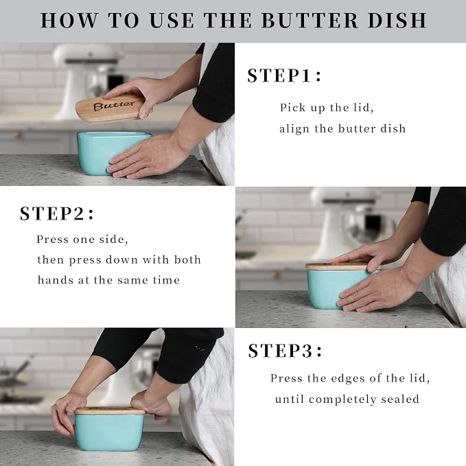 GDCZ Ceramics Butter Dish with Wooden Lid- Large Covered Butter Holder - Image 4