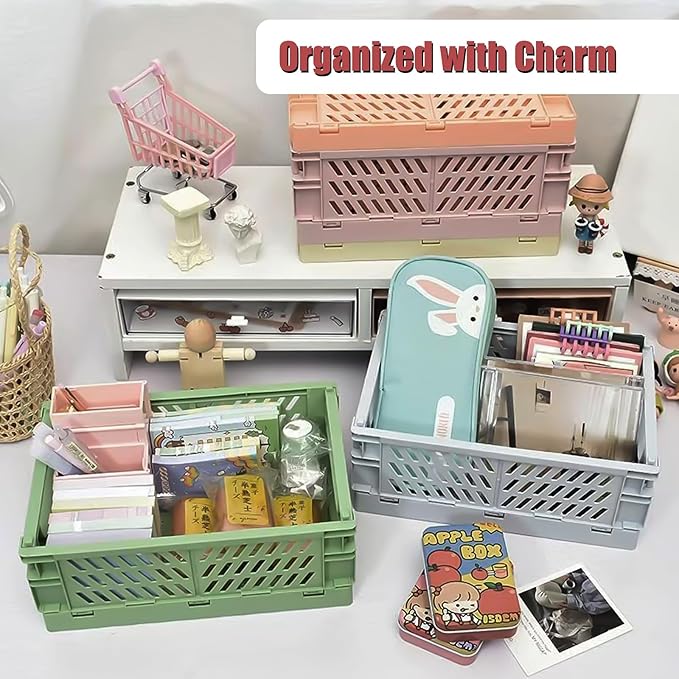 Small Pastel Plastic Storage Bins 2Pcs Foldable Pastel Crates Plastic Basket - Image 7