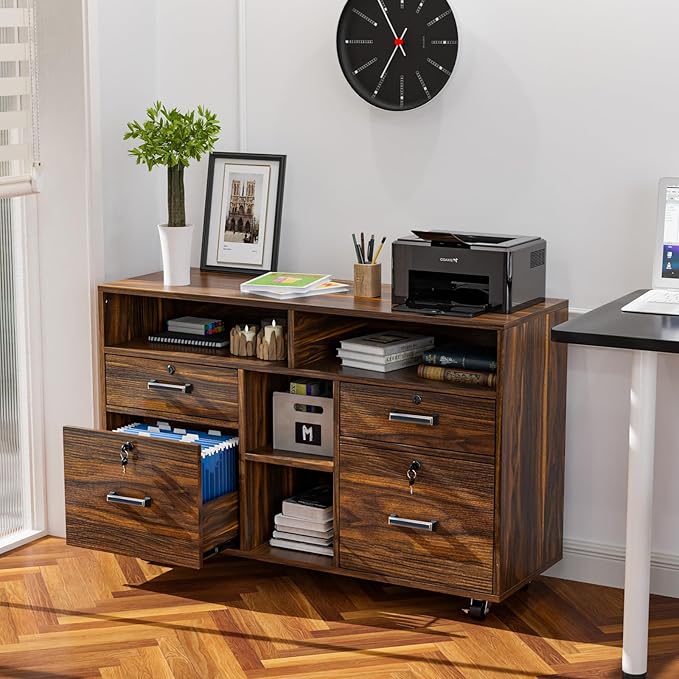 VINGLI Dark Brown Wood Lateral File Cabinet - Image 2