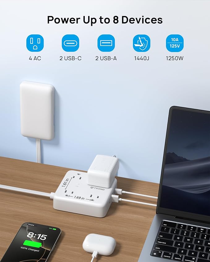 TROND Flat Plug Power Strip - 10ft Extension Cord with Multiple Outlets and 4 - Image 3