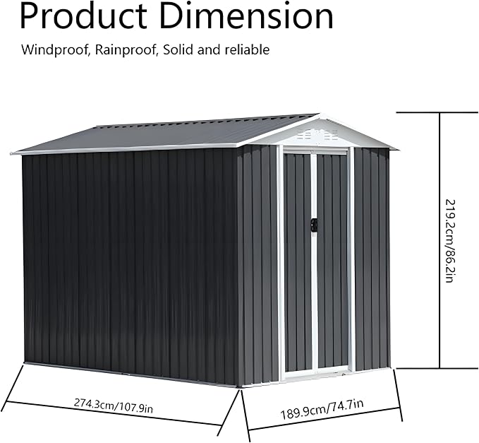 6x9ft Outdoor Metal Storage Shed Waterproof Garden Shed - Image 6