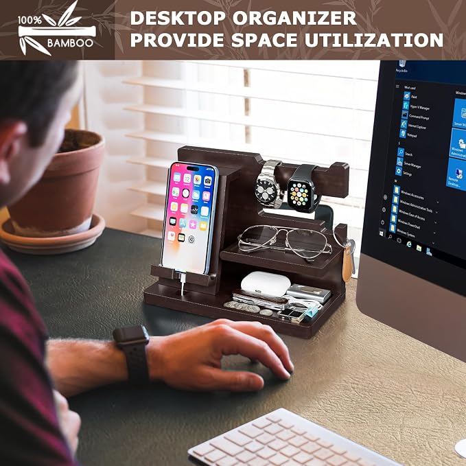 Yirilan Wood Phone Docking Station, Nightstand Organizer - Image 6