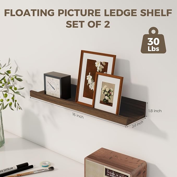 Axeman Floating Shelves for Wall | Picture Ledge Shelf Set of 2 | Rustic Walnut - Image 3