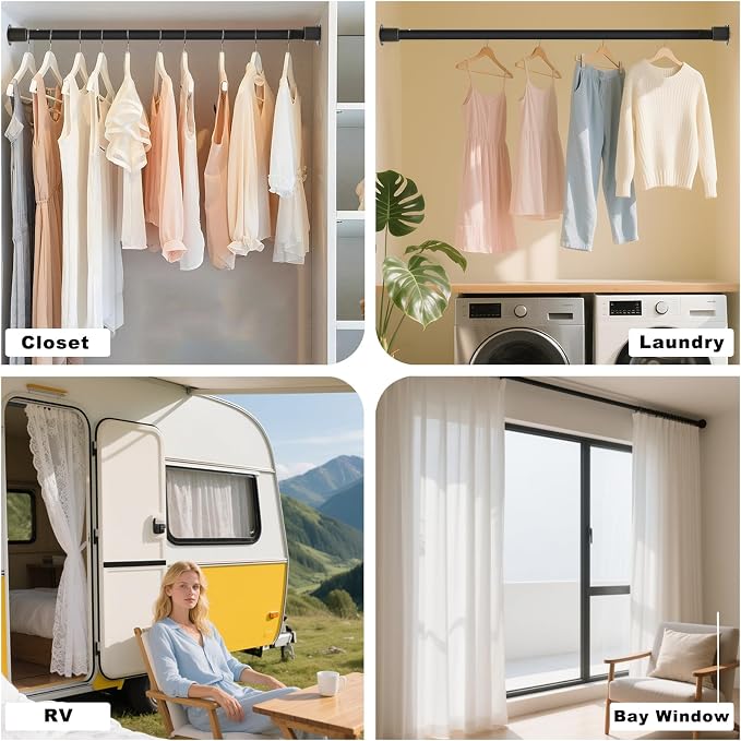 Closet Rods for Hanging Clothes, 16.5 to 60 Inches Adjustable Metal Closet Rod - Image 8