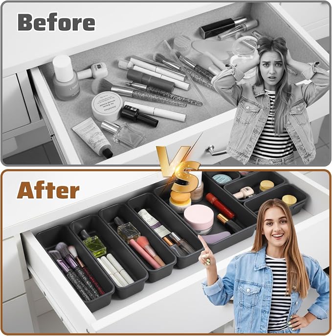 9 Pcs Stackable Drawer Organizer Trays Set, Custom Layout Design - Image 4