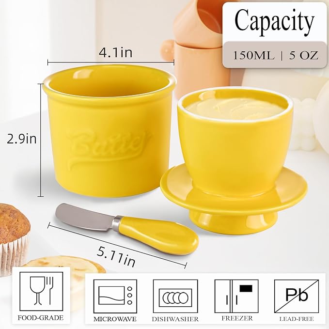 Ceramic Butter Crock with Lid & Spreader Knife, Butter Keeper - Image 4