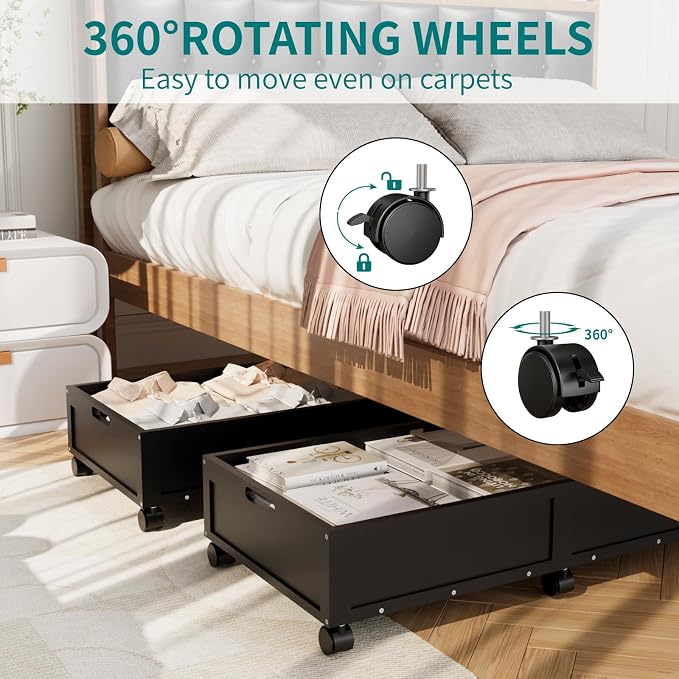 Bamboo Under Bed Storage Containers, Rolling Underbed Organizer - Image 3
