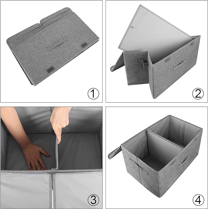 2 Pack Storage Boxes with Lids and Handles, Collapsible Linen Storage Bins - Image 3