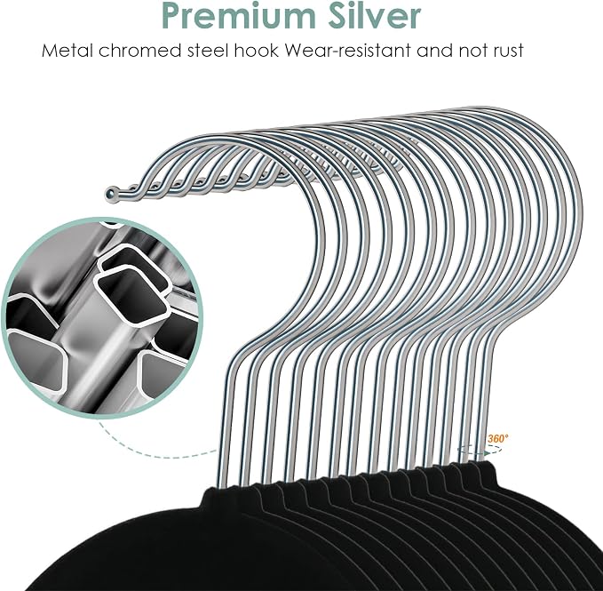 Velvet Hangers Space Saving Non Slip Pant Velvet Hangers, DUDUCOFU 6 Pack Black - Image 4