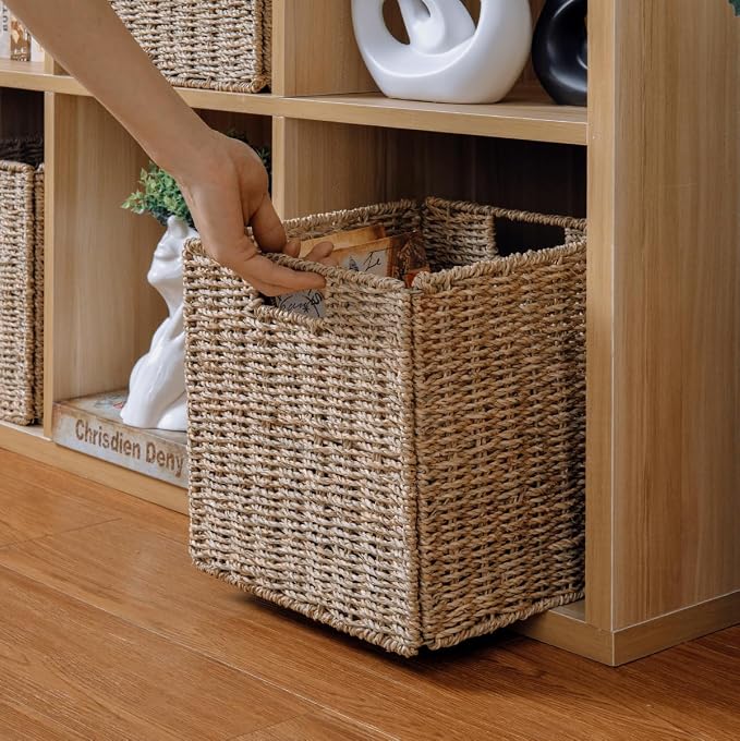 10.5 x 10.5in Cube Seagrass Storage Baskets, Foldable Square Wicker Storage - Image 6