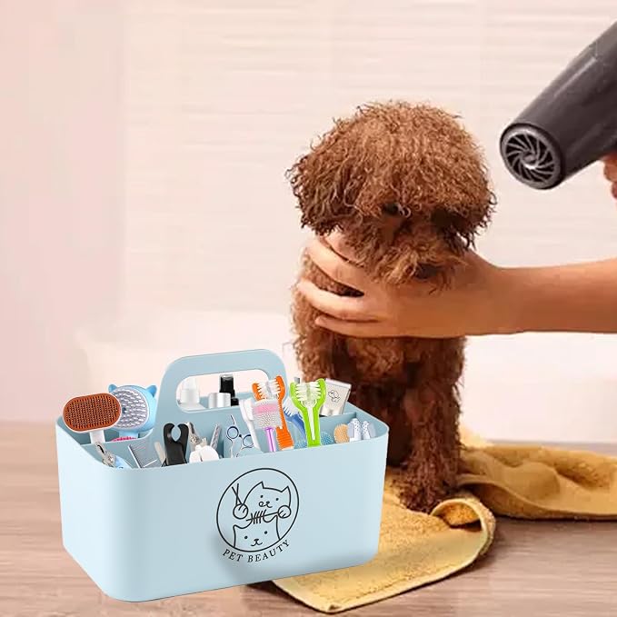 5-Compartment Blue Dog Stuff Storage Caddy, Portable Pet Grooming Organizer - Image 7