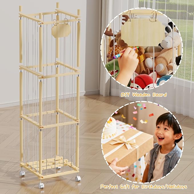 Stuffed Animal Storage with Net Wooden Toy Storage Organizer Stuffed Animal Zoo - Image 7