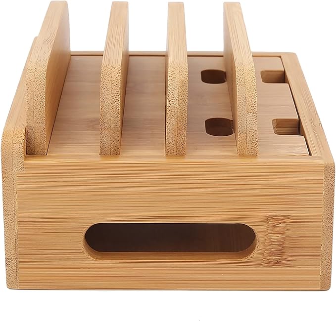 Pssopp Charging Station, Bamboo Organizer, Home or Office Desktop Charging Stand - Image 3
