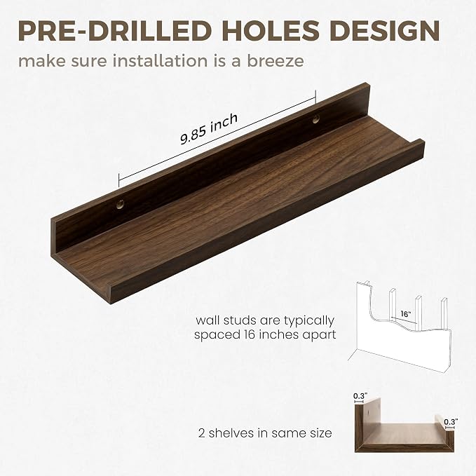 Axeman Floating Shelves for Wall | Picture Ledge Shelf Set of 2 | Rustic Walnut - Image 4