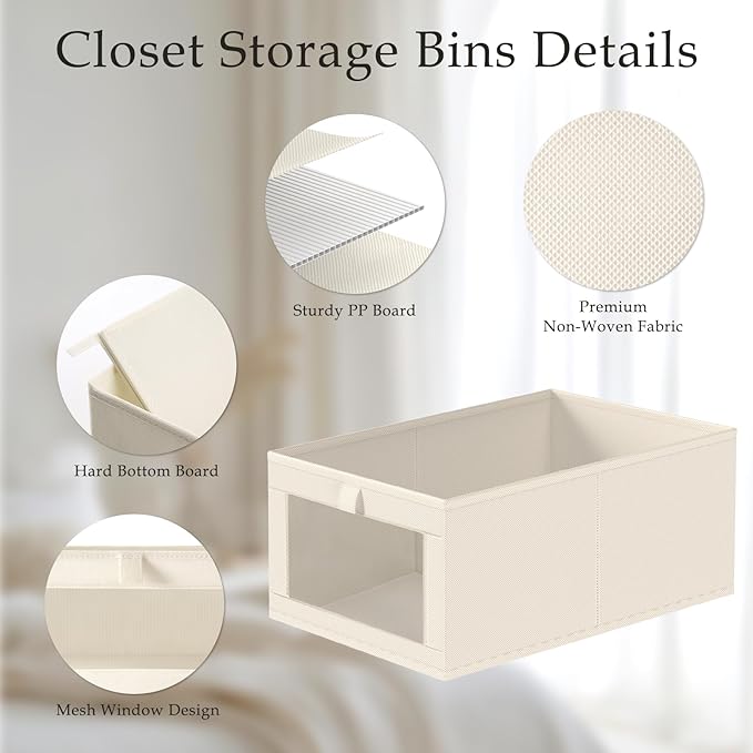 Criusia Beige Linen Closet Organizers and Storage, 8 Pack Foldable Mesh Window - Image 4