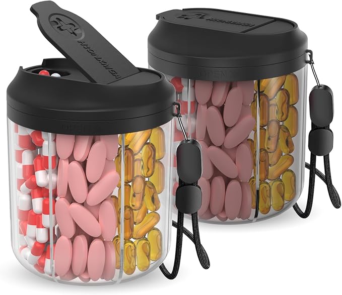 Pill Dispenser with 7 Large Compartments, Pill Bottle Organizer by HIONXMGA