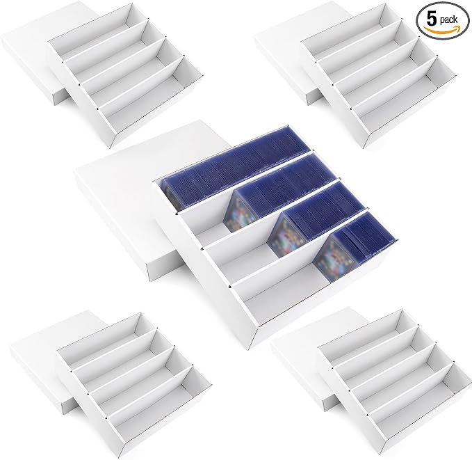 5 Pack Toploader Trading Card Storage Box, 4 Row 3200 Count White Cardboard by XRACV