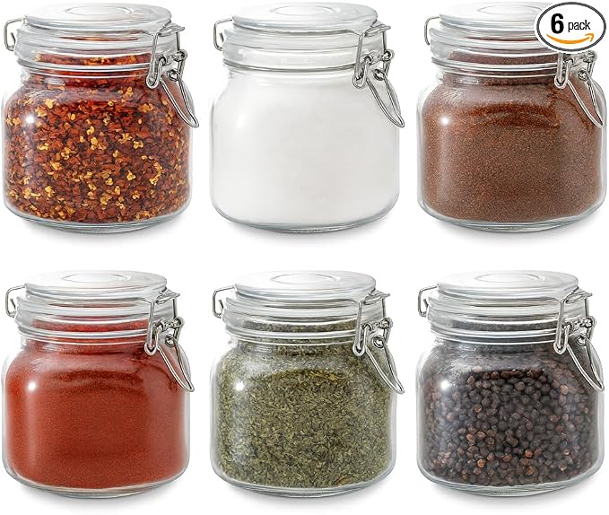 6 Pack Spice Jars, 25 oz Glass Containers by Snaiio