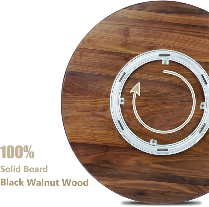 27 Inches Black Walnut Wood Lazy Susan Organizer, Solid Wooden Round Turntable - Image 3