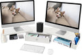 Dual Monitor Stand Riser w/ Drawer & Metal Leg, Large White Computer Monitor by RUILALIFE