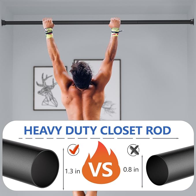 Closet Rods for Hanging Clothes, 17 to 53 Inch Closet Rod, Heavy Duty - Image 2