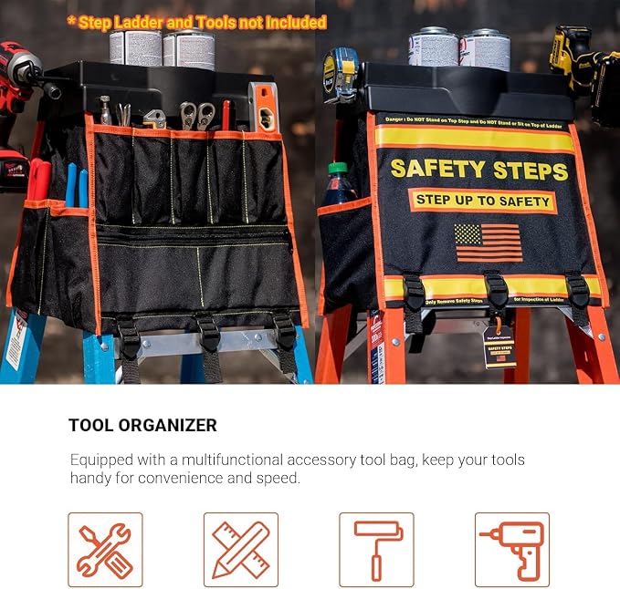 Ladder Organizer with Tool Bag and Slide-Out Tray, High Storage Capacity - Image 3