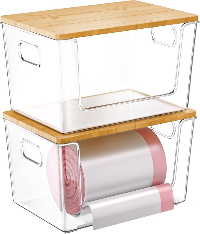 2 Set Pantry Organizer and Storage, Stackable Trash Bag Dispenser Clear Acrylic by Aurblozen