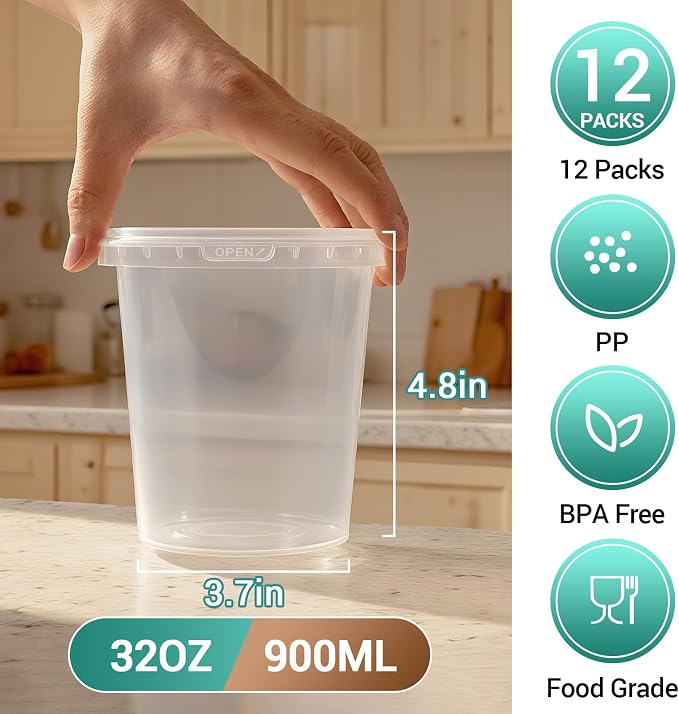 12 Pack 32 oz Clear Plastic Bucket - Image 4