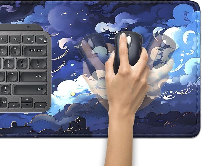 Blue Clouds Mouse Pad, Extended Stars Sky Dark Blue Clouds Mousepad Desk Pad - Image 5