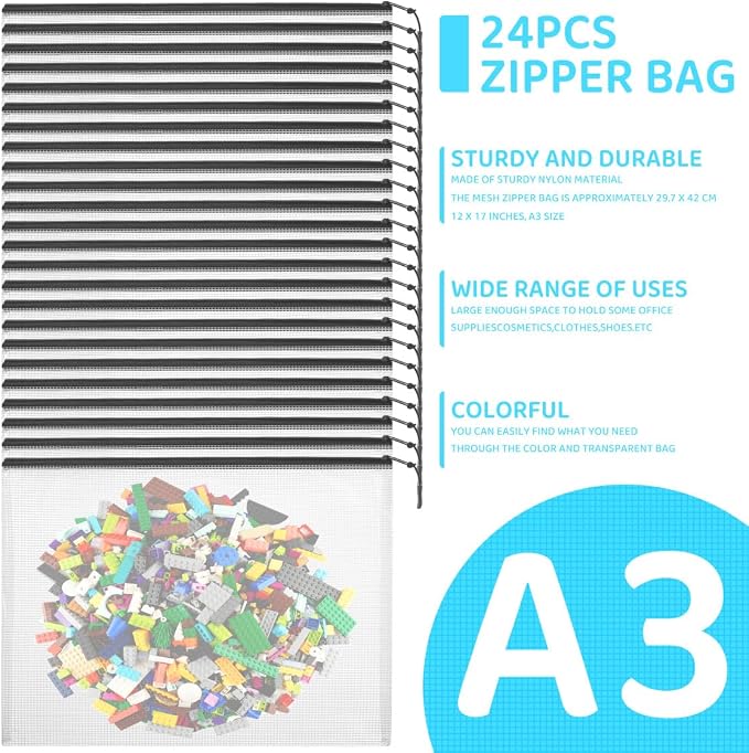 24pcs Mesh Zipper Pouch Bags, Large A3 17x12 Inches Reusable Bags Puzzle - Image 7