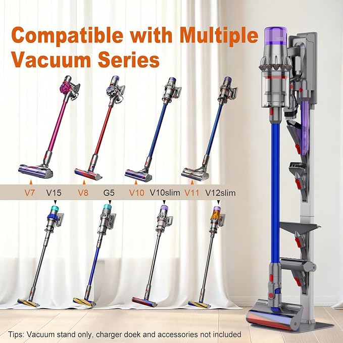 Vacuum Stand for Dyson with Foldable Storage Hooks and Heavy-Duty Carbon Steel - Image 3