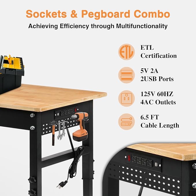 Betterhood 70" Adjustable Workbench on Wheels, 2000 LBS Heavy Duty Work Table - Image 2