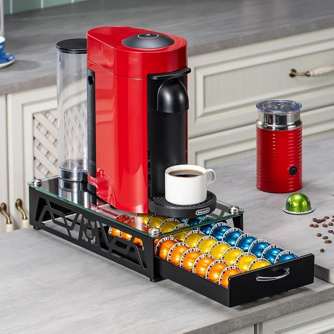FlagShip Vertuo Pod Drawer Glass Top Coffee Capsule Organizer & Space-Saving - Image 2