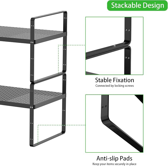 Expandable Cabinet Organizer Shelf, Stackable Shelf Riser - Image 4