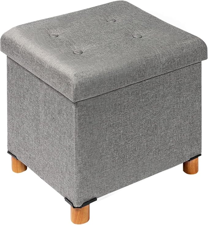 PINPLUS Storage Ottoman Cube, Foldable Fabric Footrest, Comfortable Seat by PINPLUS