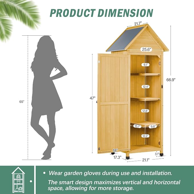 Wooden Outdoor Storage Cabinet, Tall Vertical Garden Tool Shed - Image 2