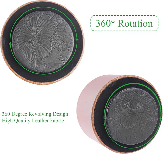 Round Leather Art Supply Organizer, Remote Control Holder, 360 Degree Spinning - Image 4